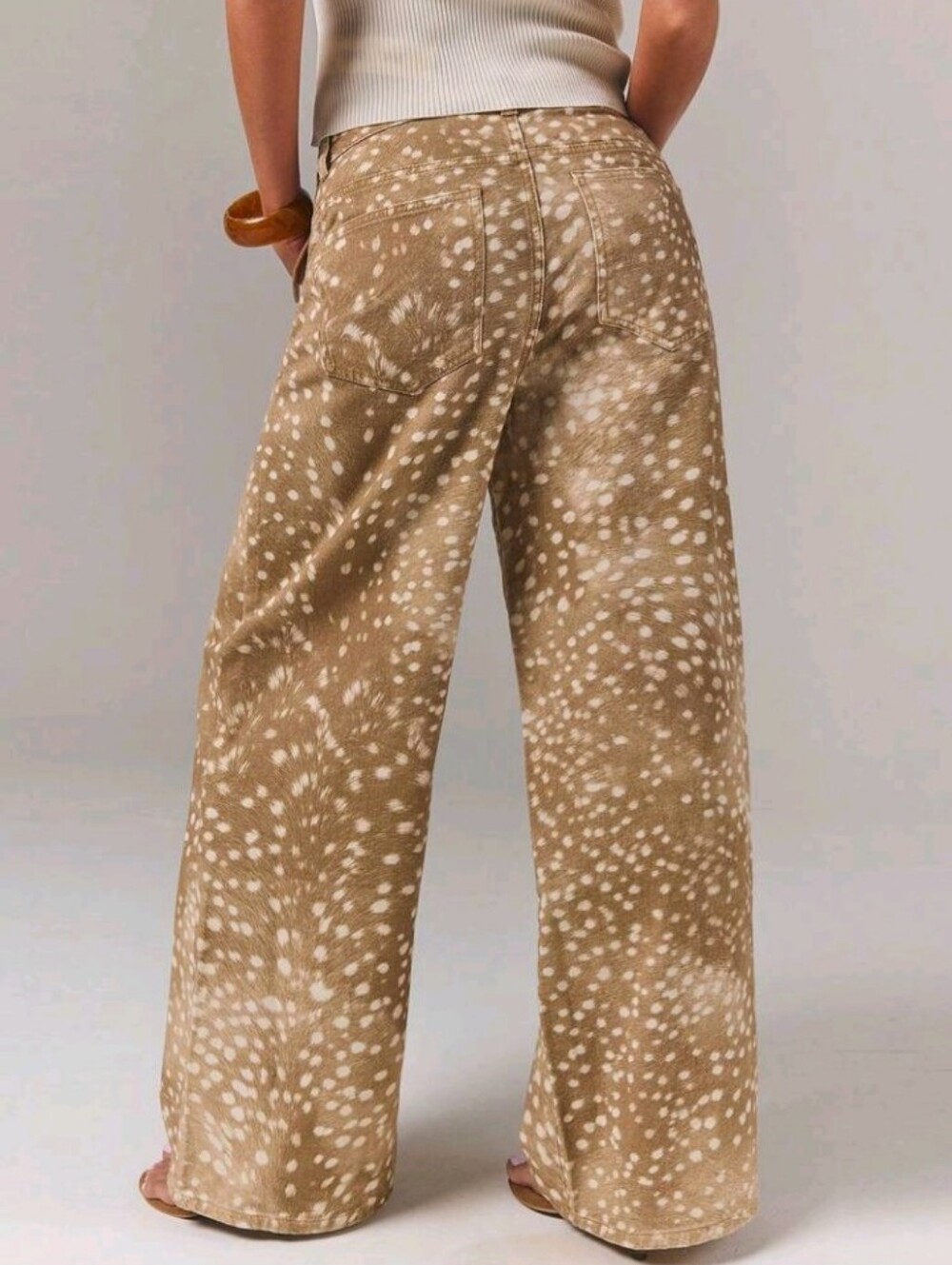 Denim Women's Casual Versatile All-Over Print Button Pocket Denim Long Pants - Picture 2 of 5